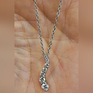 Sterling Silver 925 CZ 7-Stone 1" Pendant Necklace Marked